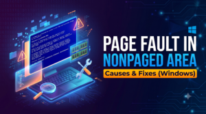 Page Fault in Nonpaged Area: What It Means, Why It Happens, and How to Fix It You are working, gaming, or just browsing, and the screen turns blue with the words PAGE_FAULT_IN_NONPAGED_AREA. The PC restarts, and you hope it was a one-off. Then it happens again. The page fault in nonpaged area error is one of the most common blue screen of death (BSOD) stop codes on Windows 10 and Windows 11, and one of the most misunderstood. The name suggests a problem with your page file, but that is only part of the story. Microsoft documents it as bug check 0x50, and it means Windows referenced invalid system memory. The cause could be a bad RAM stick, a faulty driver, a corrupted disk, or an overzealous antivirus. This guide explains what the stop code means, how to find your specific cause, and 12 fixes in a sensible order. Quick answer: start by updating or rolling back drivers, running the Windows Memory Diagnostic, repairing system files with SFC and DISM, and checking your drive with CHKDSK. If crashes continue, test your RAM modules one at a time. What Is the Page Fault in Nonpaged Area Error? Windows splits memory into small blocks called pages. Some pages can be moved out of RAM into the page file when memory gets tight. The nonpaged pool is different. It holds data the Windows kernel and drivers must always find in physical RAM, because they may need it at moments when Windows cannot fetch anything from the drive. A page fault happens when code touches a page that is not currently available. Normally that is harmless, since Windows loads the page from the page file. In the nonpaged area there is nothing to load. If a driver or system service asks for an address that is invalid, or that points at memory already freed, Windows cannot continue safely. To protect your data, it halts and shows the blue screen. Microsoft lists this stop code as bug check 0x50, with the value 0x00000050. Its documentation says typically the address is wrong or points at freed memory, and that a faulty system service or faulty driver code can trigger it. In everyday troubleshooting, bad RAM, disk errors, and security software are also frequent culprits. Stop Code 0x50 Parameters in Plain English The bug check carries parameters. Parameter 1 is the memory address that was referenced. On 64-bit Windows, parameter 2 shows the operation: 0 for a read, 2 for a write, and 10 for an execute. These values matter mostly to developers using WinDbg. For most people, the file named next to What failed on the blue screen and the saved minidump are far more useful clues. Is Page Fault in Nonpaged Area Really a Page File Problem? Usually not. Despite the word page, pagefile.sys is rarely the root cause. Resizing the page file will not help if the real problem is a failing memory module or a buggy driver. Treat the name as a description of how Windows noticed the problem, not as a diagnosis. Paged vs Nonpaged Memory at a Glance The difference between the two memory pools explains why this stop code is so unforgiving. Paged memory has a safety net, while nonpaged memory does not. Feature Paged pool Nonpaged pool Can move to the page file Yes No Must stay in physical RAM No Yes Typical users Data accessed at safe times Kernel and drivers needing instant access Result of an invalid access Windows can often recover Bug check 0x50 and a BSOD Common Symptoms of the PAGE_FAULT_IN_NONPAGED_AREA BSOD Because the stop code has several possible causes, the symptoms vary. These are the patterns people report most often: Random blue screens during gaming, video editing, or heavy browsing. Crashes that began right after a driver, Windows, or software update. A restart loop that returns the same stop code at every boot. A PC that runs in Safe Mode but crashes in normal mode. A What failed entry naming a file such as ntfs.sys, ntoskrnl.exe, or a vendor driver. What Causes Page Fault in Nonpaged Area on Windows 10 and 11? Faulty or Failing RAM Bad memory is the classic cause. A damaged module, a dusty slot, or a stick that is not seated properly can return corrupted data or invalid addresses, which is exactly what bug check 0x50 reports. Mismatched or unstable memory kits can behave the same way. Outdated, Corrupted, or Incompatible Drivers Drivers run with kernel privileges, so one bad pointer can crash the whole system. Graphics, network, storage, and antivirus filter drivers are common offenders, especially right after an update. Disk and File System Corruption Bad sectors or a damaged NTFS volume can corrupt data Windows needs, including the page file. A failing SSD or hard drive can therefore surface as this BSOD. Related disk faults are explained in our guide to the CRC error. Antivirus and Security Software Conflicts Real-time protection hooks deep into memory and file access. A buggy or recently updated third-party security product can trigger invalid memory references. Running two antivirus programs at once makes this far more likely. Corrupted System Files and Bad Updates Damaged Windows files or a half-installed update can leave services in a broken state. If updates keep failing on your PC, see how to fix Windows update errors before anything else. Overclocking, XMP, and Unstable Hardware Settings Aggressive memory profiles, CPU overclocks, or undervolting can push hardware past stable limits. The system may pass light tests and still fail under load with this stop code. Newly Installed Hardware or Software A new RAM kit, graphics card, USB device, or utility can introduce a conflict. If the crashes started after a change, that change is your first suspect. How to Diagnose the Cause Before You Start Fixing A few minutes of diagnosis saves hours of trial and error. Write down what changed before the first crash, then gather evidence: Read the blue screen. Note the stop code and any file listed after What failed. Open Event Viewer, go to Windows Logs, then System, and look for a BugCheck event with ID 1001 for details. Check C:\Windows\Minidump for saved crash files. Free tools such as BlueScreenView, or WinDbg with the !analyze -v command, can show the driver involved. Note whether the PC is stable in Safe Mode. If it is, a driver or software cause is likely. What you see Likely cause Start with Crash after a driver update Faulty driver Fix 3: roll back the driver Random crashes under load Failing RAM or unstable settings Fixes 5, 6, and 10 Crash after installing security software Antivirus conflict Fix 9 File system errors or slow drive Disk corruption Fix 8 Crash after a Windows update Corrupted system files Fixes 4 and 7 What to Look for in a Minidump Open the newest .dmp file in BlueScreenView and check the drivers highlighted in the lower pane. If one vendor driver appears across several crashes, update or remove that driver first. If the dumps name different files each time, or only ntoskrnl.exe, that pattern points toward RAM or unstable hardware rather than a single driver, because the kernel is simply where the invalid access was detected. 12 Fixes for Page Fault in Nonpaged Area (Windows 10 and 11) Work through these in order. Test your PC after each one so you know what solved it. Fix 1: Restart and Boot Into Safe Mode if Needed A single crash can be a fluke, so restart first. If the PC will not stay up, open Settings, then System, then Recovery, choose Advanced startup, and select Troubleshoot, Advanced options, Startup Settings, and Safe Mode. After a few failed boots, Windows usually offers recovery options on its own. Fix 2: Remove Recently Installed Hardware and Software Unplug new USB devices, remove any new RAM or add-in card, and uninstall programs installed shortly before the crashes began. If the blue screen stops, reintroduce items one by one to find the culprit. Fix 3: Update, Roll Back, or Reinstall Drivers Open Device Manager and check display, network, and storage controllers first. Choose Update driver, or open Properties, then the Driver tab, and select Roll Back Driver if the crashes began after an update. For the best results, download drivers from the device maker rather than relying on generic versions. Fix 4: Install Pending Windows Updates Microsoft often patches driver and kernel bugs through cumulative updates. Go to Settings, then Windows Update, and install everything pending. If the process fails, follow our walkthrough on how to fix a Windows update error and try again. Fix 5: Run Windows Memory Diagnostic Search for Windows Memory Diagnostic, choose Restart now and check for problems, and let the test finish. Results appear after sign-in, or in Event Viewer under System with the source MemoryDiagnostics-Results. Any reported error points to faulty RAM. Fix 6: Test RAM With MemTest86 and Reseat Modules For a deeper check, create a bootable MemTest86 drive and run several full passes. Then power off, unplug the PC, and reseat each module firmly. Test sticks one at a time in the same slot to isolate a bad module versus a bad slot. Replace any module that shows errors, and avoid mixing kits from different brands or speeds, since mismatched modules are a common source of instability. Fix 7: Repair System Files With SFC and DISM Open Command Prompt as administrator and run sfc /scannow. When it finishes, run DISM /Online /Cleanup-Image /RestoreHealth, then restart and run sfc /scannow once more. This replaces damaged Windows files with clean copies. Fix 8: Check the Drive With CHKDSK In an administrator Command Prompt, run chkdsk C: /f /r and agree to schedule it for the next restart. The scan can take a while, so leave the PC alone until it completes. If it keeps finding new bad sectors, back up your data and replace the drive. Our explainer on the checksum error covers how data integrity failures show up on drives and files. Fix 9: Disable or Replace Third-Party Antivirus Temporarily uninstall any third-party antivirus using the vendor's removal tool and rely on Microsoft Defender while you test. If the blue screen disappears, update or switch the product. Never run two real-time scanners together, because their drivers compete for the same memory and file hooks. Fix 10: Reset Overclocking, XMP, and BIOS Settings Enter the BIOS or UEFI, load optimized defaults, and disable XMP, EXPO, and any CPU overclock. If stability returns, raise settings gradually. Also check your motherboard maker for a newer BIOS, and follow its update instructions exactly. Fix 11: Review Paging File Settings and Fast Startup Run sysdm.cpl, open Advanced, then Performance Settings, then Advanced, then Change under Virtual memory, and tick Automatically manage paging file size for all drives. In Power Options, you can also turn off Fast Startup to force a clean boot each time. Fix 12: Reset Windows as a Last Resort If nothing works and the hardware tests pass, back up your files and use Settings, then System, then Recovery, then Reset this PC. A clean reinstall removes software and driver conflicts. If crashes continue afterward, the cause is almost certainly hardware. Page Fault in Nonpaged Area While Gaming or Editing Video Heavy workloads push memory, the graphics card, and the cooling system hard, so they expose weak spots quickly. If the blue screen appears mainly in games or editing software, start with a clean install of the graphics driver from the GPU maker. Next, close overlay and recording tools, RGB control software, and monitoring utilities, since each loads its own driver. Check temperatures, because overheating can make marginal RAM or a stressed GPU fail. Finally, return any overclock or memory profile to default settings and repeat the same workload to see whether the crashes stop. Common Mistakes to Avoid When Fixing This BSOD A frustrating blue screen tempts people into quick fixes that waste money or make things worse. Avoid these: Buying new RAM before testing the modules you already own. Using registry cleaners or one-click driver booster tools, which can install the wrong drivers. Downloading single system files from random websites instead of using SFC and DISM. Applying several fixes at once, which hides which change actually worked. Ignoring repeated crashes without a backup, which risks losing files. How to Prevent the Page Fault in Nonpaged Area Error Install drivers from the manufacturer and create a restore point before major updates. Use matched RAM modules and keep memory and CPU settings at stable values. Run only one antivirus product and keep it updated. Monitor drive health and keep regular backups of important files. Keep Windows updated, and keep your PC dust-free with good airflow. When to Call a Professional If you have tested the RAM, repaired the system files, and reset the BIOS and the crashes persist, the fault may sit in the motherboard, power supply, or drive. At that point, a technician saves time and protects your data. Bring your minidump files, a list of recent changes, and your RAM test results, so the diagnosis starts from evidence and not guesswork. For companies, repeated blue screens on a work PC mean lost hours. A short technical consultation can pin down whether you face a one-off fault or a fleet-wide driver or security issue. It also helps to understand why your business needs a technology solutions professional before small faults become downtime. Review your security solutions as well, since conflicting security tools are a known trigger. When you are ready, you can contact The Cloud Republic for guidance. Related Windows Errors You May Run Into Blue screens rarely arrive alone. If you also see cryptic numeric failures, our guide to error code 0 explains what it means and how to fix it on any device. Page Fault in Nonpaged Area FAQs Is page fault in nonpaged area serious? It can be. A single crash is rarely a concern, but repeated blue screens suggest failing hardware or a faulty driver, and ignoring them risks file corruption. Can bad RAM cause the page fault in nonpaged area error? Yes. Faulty or poorly seated memory is among the most common causes. Run the Windows Memory Diagnostic and MemTest86 to confirm. Can a Windows update cause this BSOD? Sometimes. An update can install a driver that conflicts with your hardware. Roll back the driver, or uninstall the update, and then check for a newer fix. How do I fix it if my PC will not boot? Enter Windows Recovery by interrupting boot a few times, then use Safe Mode, System Restore, or Startup Repair. From Safe Mode, roll back drivers and run SFC and CHKDSK. Does this error mean I have a virus? Not usually. Malware is a possible cause, but drivers, RAM, and disk faults are far more common. A scan with Microsoft Defender is still a reasonable step. Is the error the same on Windows 10 and Windows 11? Yes. The stop code, bug check 0x50, and the fixes are the same on both versions. Final Thoughts on Fixing Page Fault in Nonpaged Area The page fault in nonpaged area blue screen looks alarming, but it is very fixable once you stop treating it as a page file issue. Check your drivers, test your RAM, repair system files, scan the drive, and reset unstable settings, in that order. Keep notes after each step. If the error survives every fix, a hardware fault is the likely answer and professional help is the right next move.